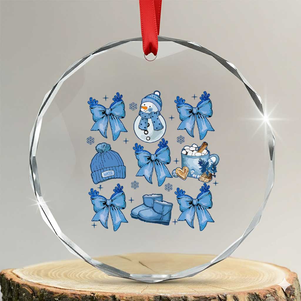 Coquette Bow Crystal Glass Ornament Cozy Winter Xmas Gift Blue Holiday TS10 Transparent Glass 3'' Circle Print Your Wear