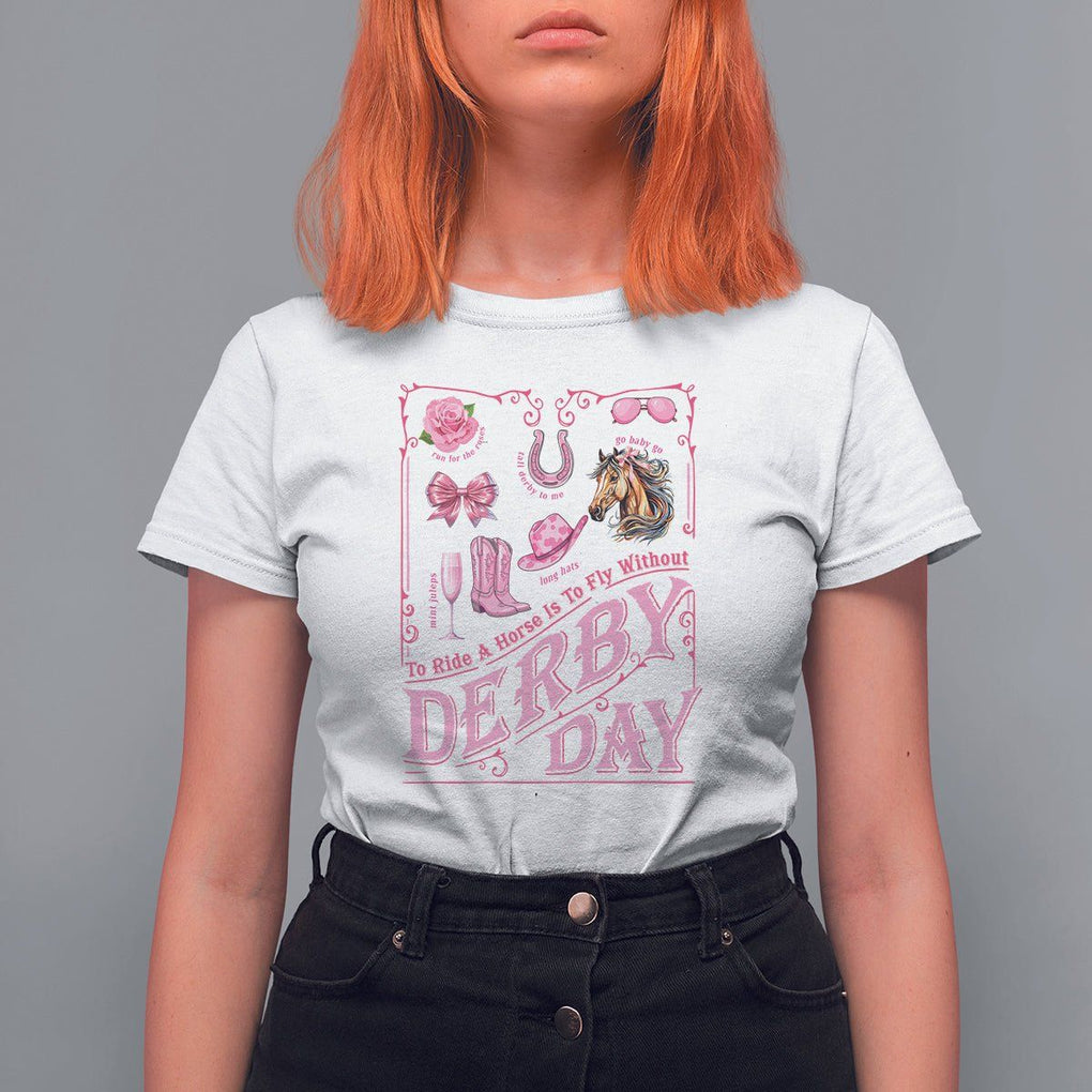 Coquette Bow Girly Derby Day Horse Racing T Shirt For Women TS09 White Print Your Wear