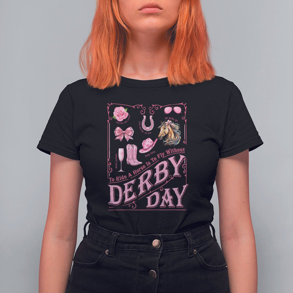 Coquette Bow Girly Derby Day Horse Racing T Shirt For Women TS09 Black Print Your Wear