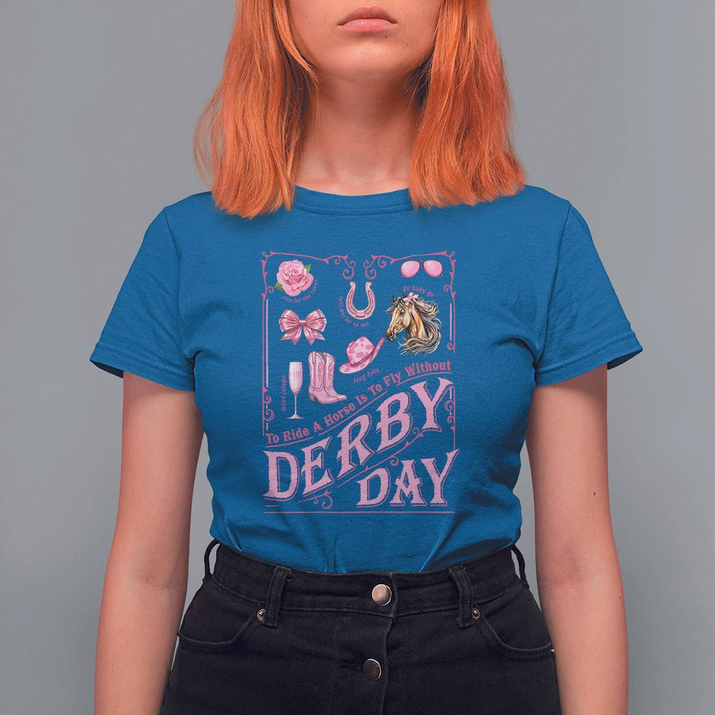 Coquette Bow Girly Derby Day Horse Racing T Shirt For Women TS09 Royal Blue Print Your Wear