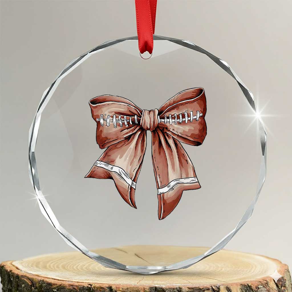 Coquette Bow Pumpkin American Football Crystal Glass Ornament Retro Thanksgiving Autumn Vibe TS02 Transparent Glass 3'' Circle Print Your Wear