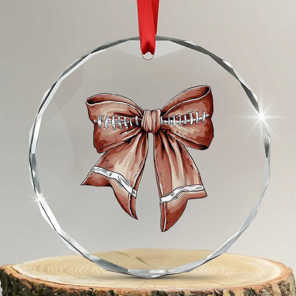 Coquette Bow Pumpkin American Football Crystal Glass Ornament Retro Thanksgiving Autumn Vibe - Print Your Wear