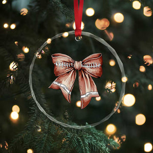 Coquette Bow Pumpkin American Football Crystal Glass Ornament Retro Thanksgiving Autumn Vibe - Print Your Wear