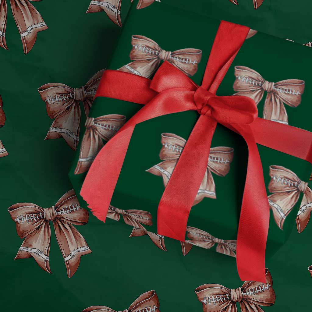 Coquette Bow Pumpkin American Football Wrapping Paper Roll Retro Thanksgiving Autumn Vibe TS02 Green Print Your Wear