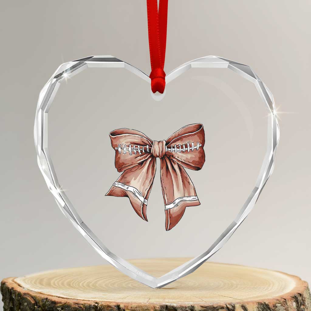 Coquette Bow Pumpkin American Football Heart Crystal Glass Ornament Retro Thanksgiving Autumn Vibe TS02 Transparent Glass 3'' Heart Print Your Wear