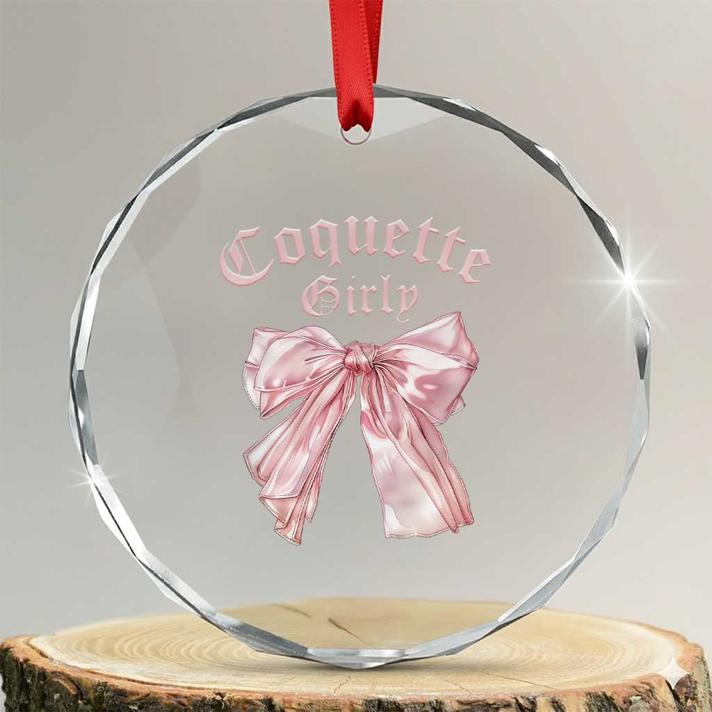 Coquette Girly Crystal Glass Ornament Pink Bow TS02 Transparent Glass 3'' Circle Print Your Wear