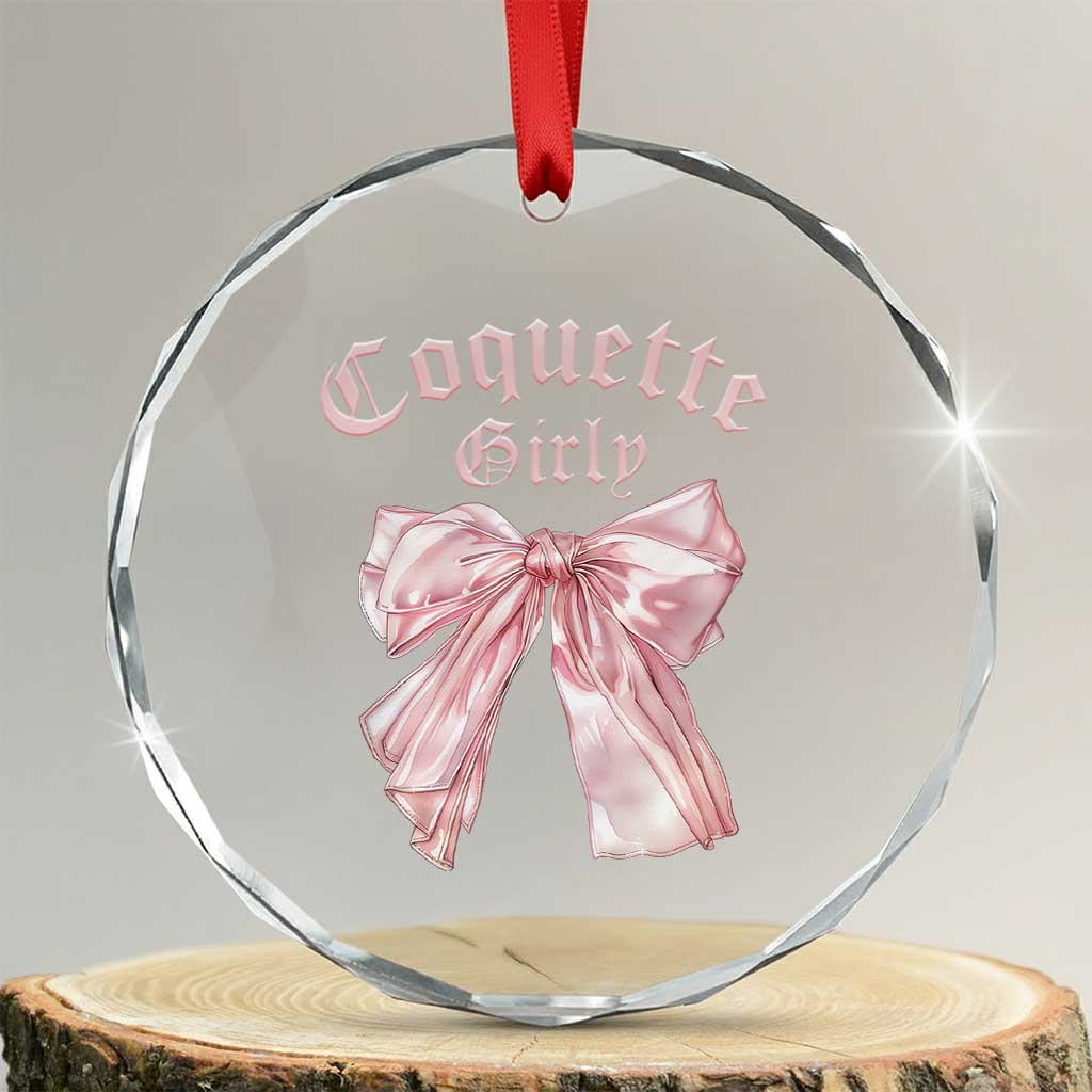 Coquette Girly Crystal Glass Ornament Pink Bow TS02 Transparent Glass 3'' Circle Print Your Wear