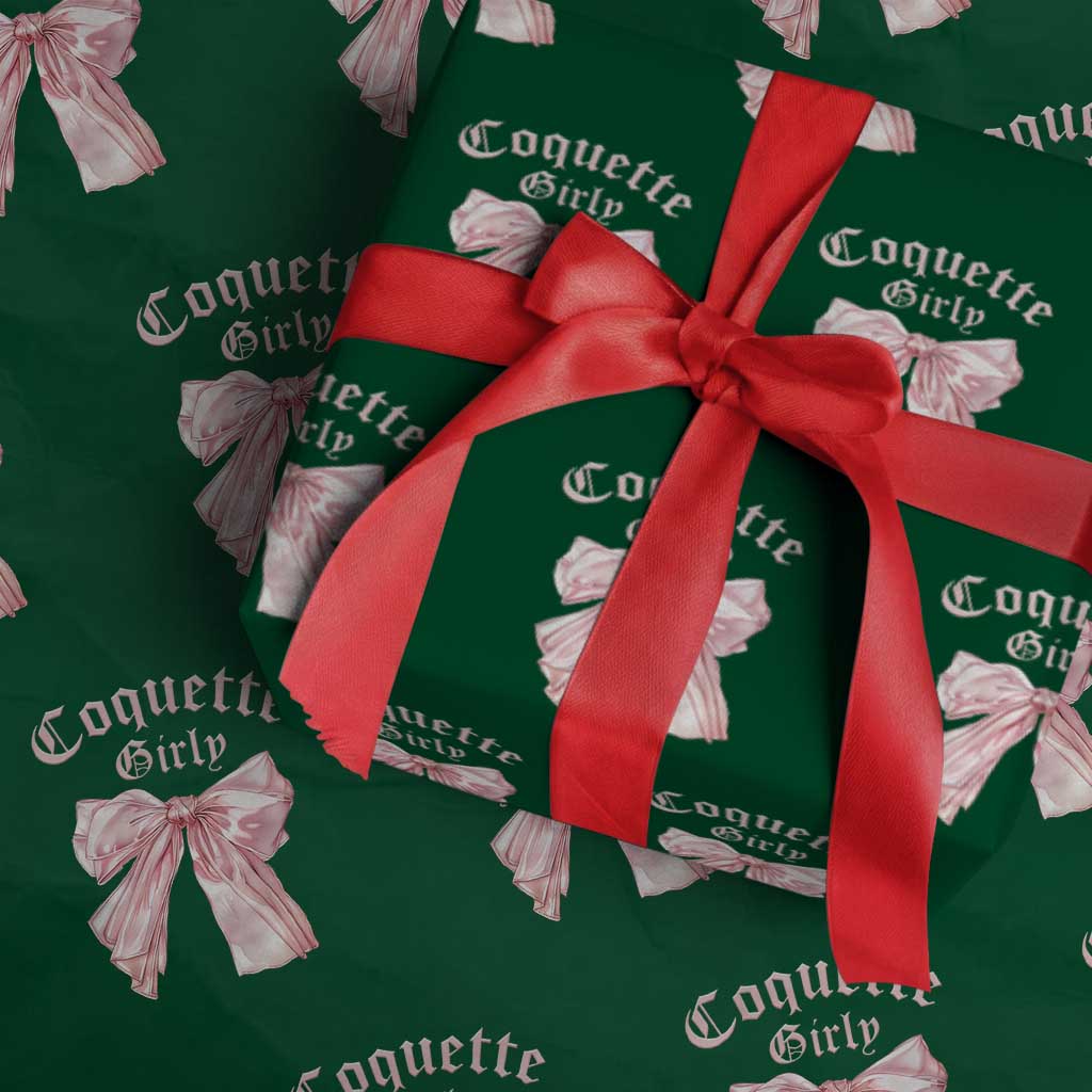 Coquette Girly Wrapping Paper Roll Pink Bow TS02 Green Print Your Wear