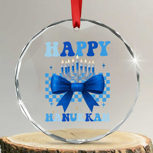 Coquette Hanukkah Crystal Glass Ornament Jewish Menorah Bow Girls TS10 Transparent Glass 3'' Circle Print Your Wear
