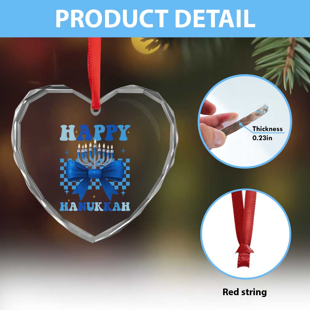 Coquette Hanukkah Heart Crystal Glass Ornament Jewish Menorah Bow Girls TS10 Print Your Wear