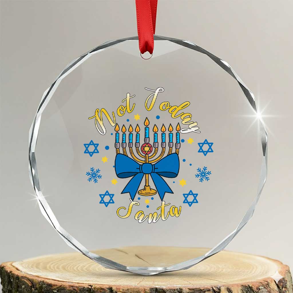 Coquette Hanukkah Menorah Bow Crystal Glass Ornament Not Today Santa Jewish Holiday Gift TS12 Transparent Glass 3'' Circle Print Your Wear