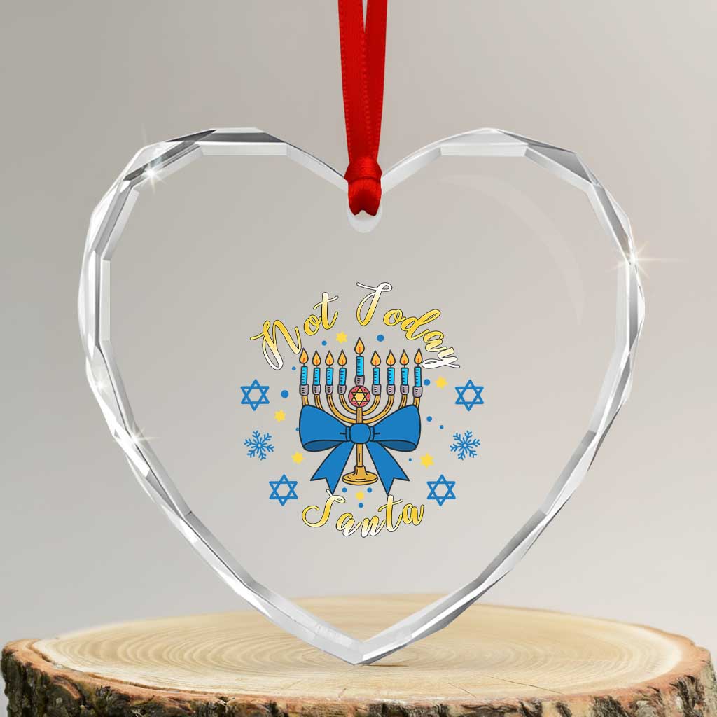 Coquette Hanukkah Menorah Bow Heart Crystal Glass Ornament Not Today Santa Jewish Holiday Gift TS12 Transparent Glass 3'' Heart Print Your Wear