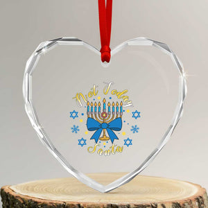 Coquette Hanukkah Menorah Bow Heart Crystal Glass Ornament Not Today Santa Jewish Holiday Gift TS12 Transparent Glass 3'' Heart Print Your Wear