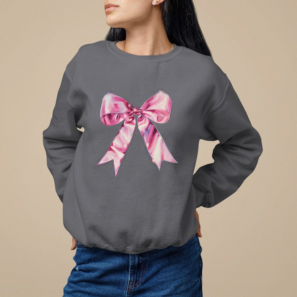 Coquette Sweatshirt Pink Ribbon Aesthetic Trendy Girly Girl TS09 Charcoal Printyourwear