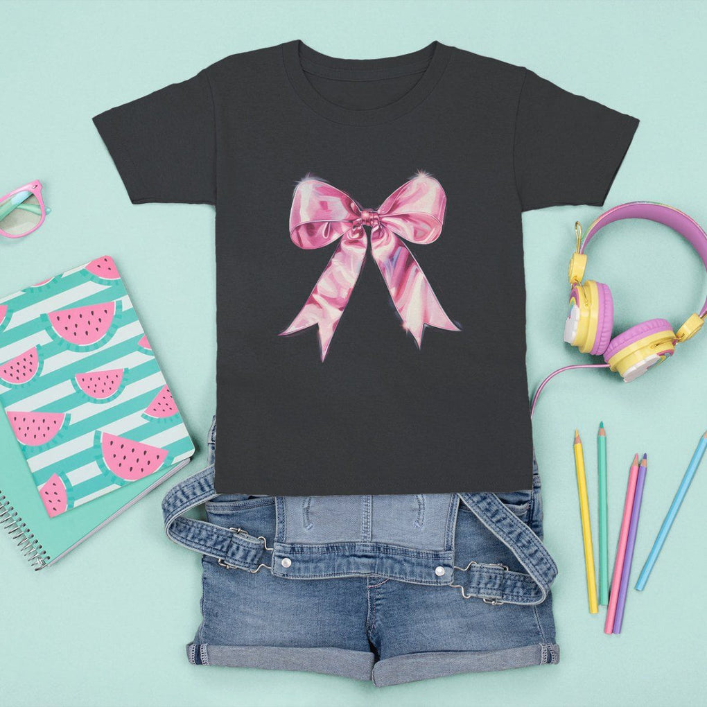 Coquette T Shirt For Kid Pink Ribbon Aesthetic Trendy Girly Girl TS09 Black Printyourwear