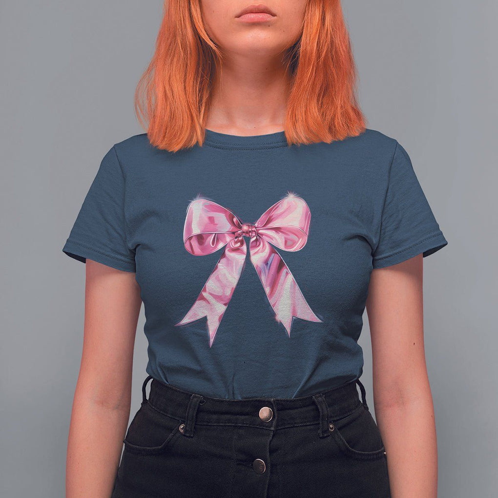 Coquette T Shirt For Women Pink Ribbon Aesthetic Trendy Girly Girl TS09 Navy Printyourwear