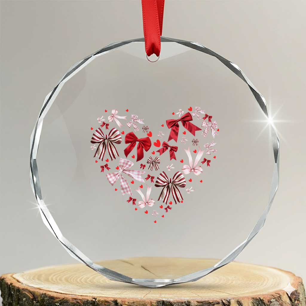 Coquette Valentine's Day Heart Bow Crystal Glass Ornament TS10 Transparent Glass 3'' Circle Print Your Wear