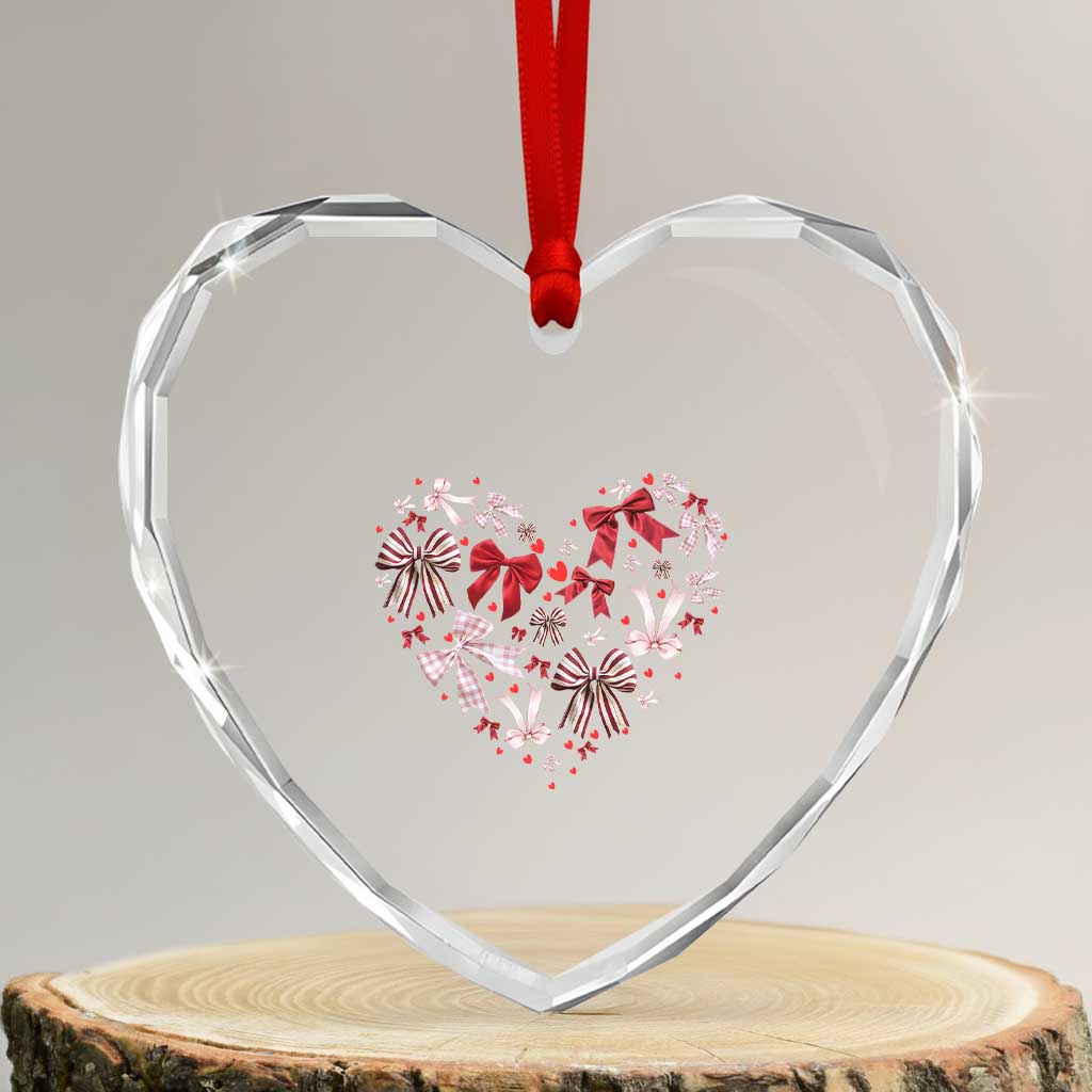 Coquette Valentine's Day Heart Bow Heart Crystal Glass Ornament TS10 Transparent Glass 3'' Heart Print Your Wear