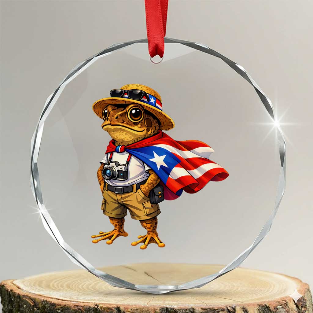 Coqui Frog Puerto Rico Flag Crystal Glass Ornament Puerto Rican Taino Boricua Vibes TS10 Transparent Glass 3'' Circle Print Your Wear