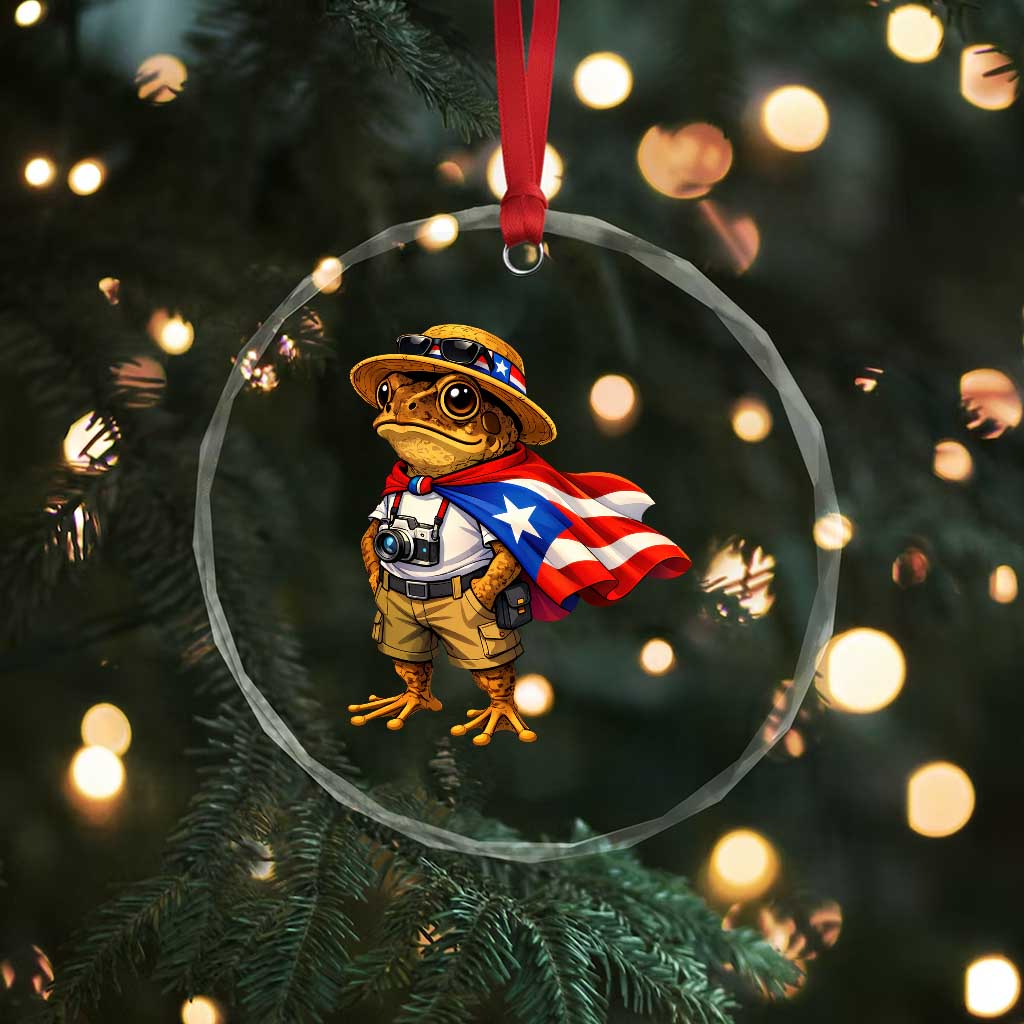 Coqui Frog Puerto Rico Flag Crystal Glass Ornament Puerto Rican Taino Boricua Vibes TS10 Print Your Wear