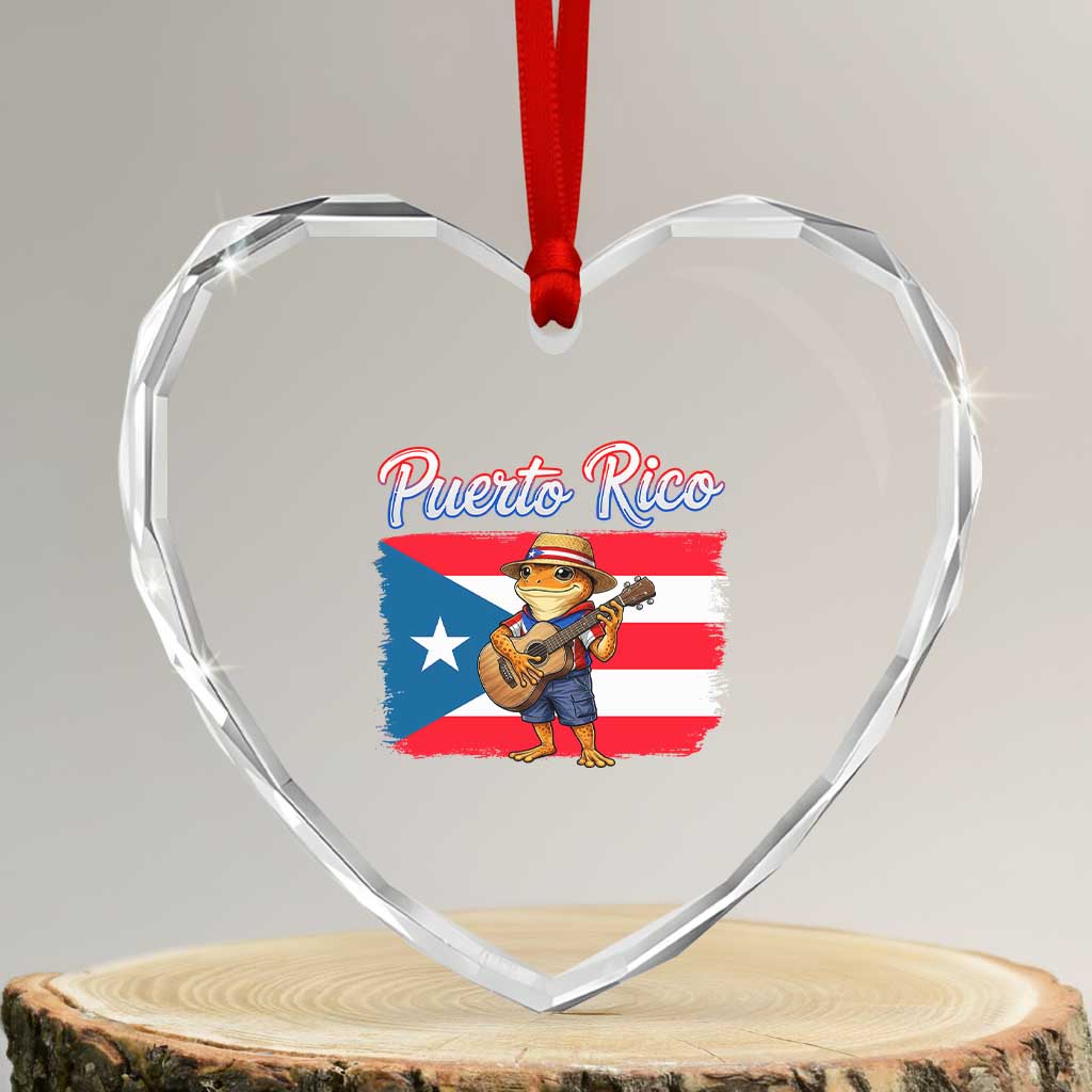 Coqui Frog Puerto Rico Flag Heart Crystal Glass Ornament Puerto Rican Taino Boricua