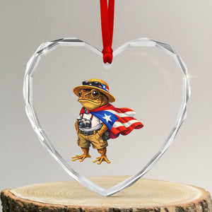 Coqui Frog Puerto Rico Flag Heart Crystal Glass Ornament Puerto Rican Taino Boricua Vibes TS10 Transparent Glass 3'' Heart Print Your Wear