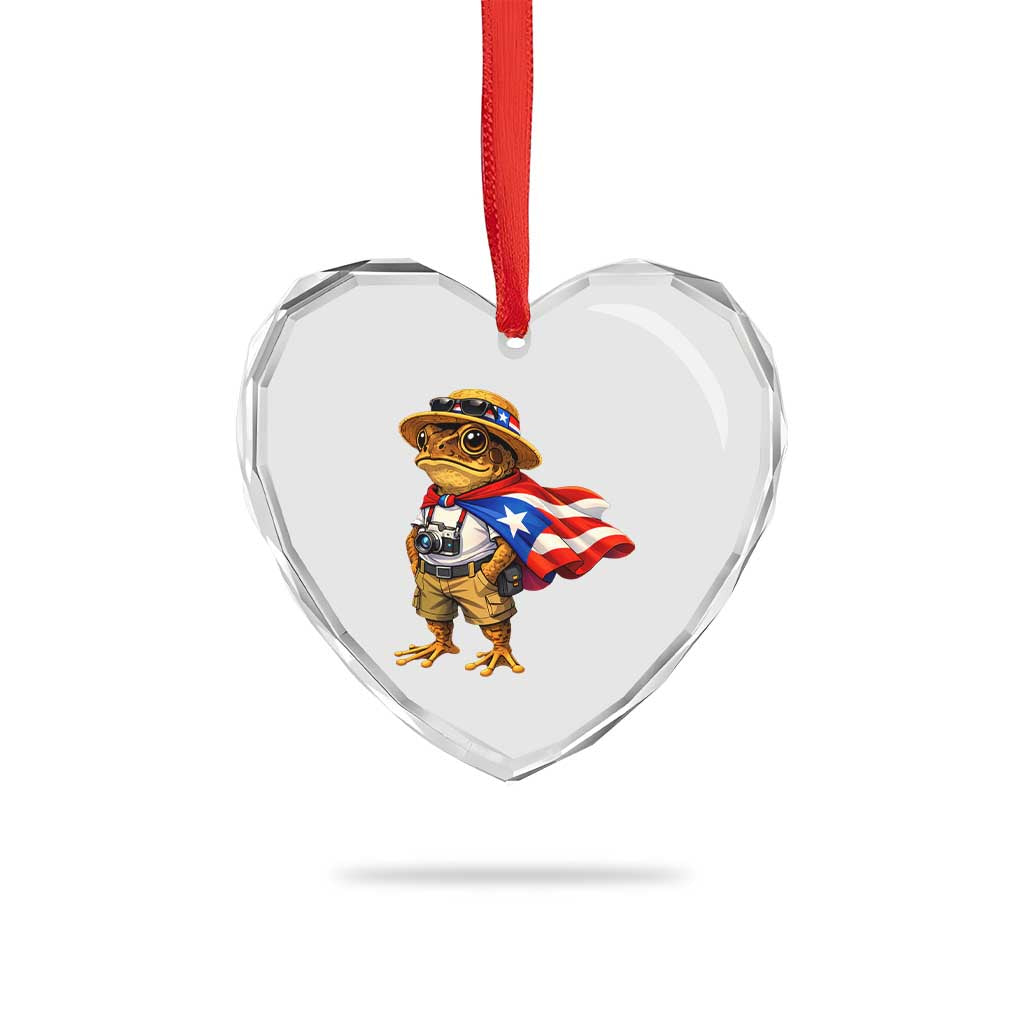 Coqui Frog Puerto Rico Flag Heart Crystal Glass Ornament Puerto Rican Taino Boricua Vibes TS10 Print Your Wear