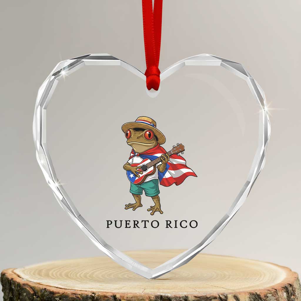 Coqui Frog Puerto Rico Heart Crystal Glass Ornament Boricua Taino Island Pride