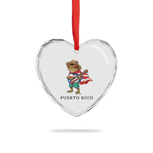 Coqui Frog Puerto Rico Heart Crystal Glass Ornament Boricua Taino Island Pride