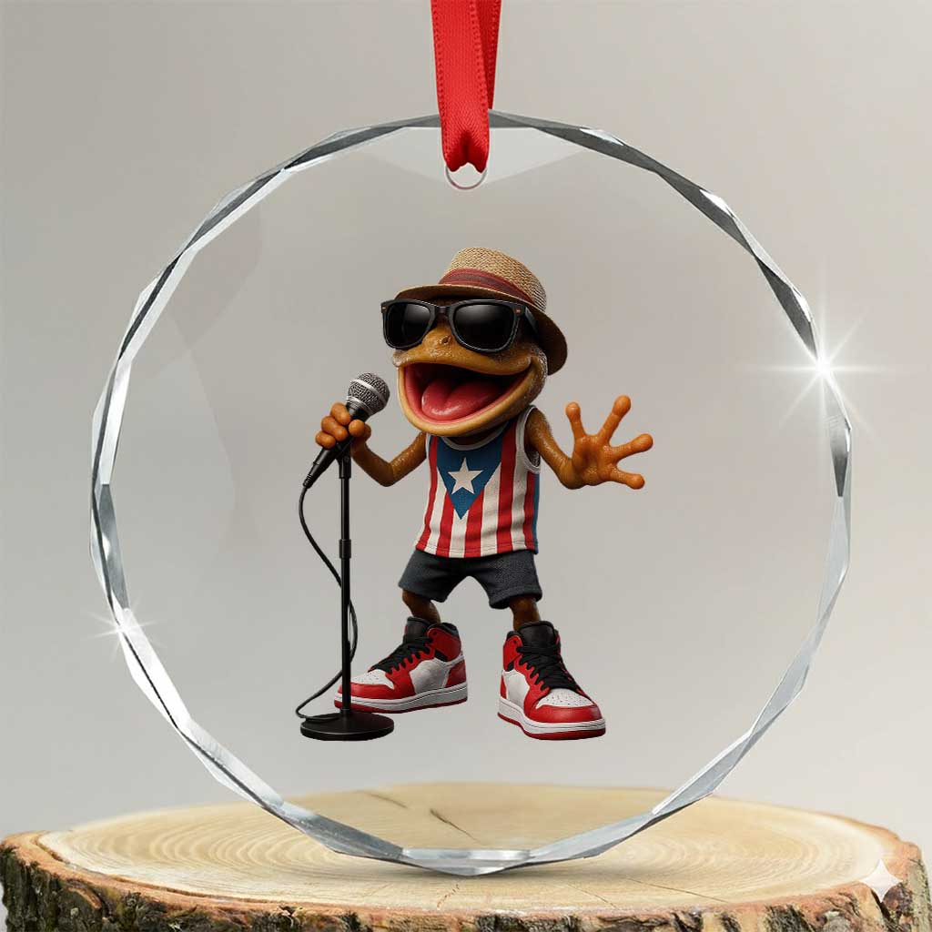 Coqui Puerto Rican Flag Crystal Glass Ornament Taino Boricua Frog Singing TS10 Transparent Glass 3'' Circle Print Your Wear