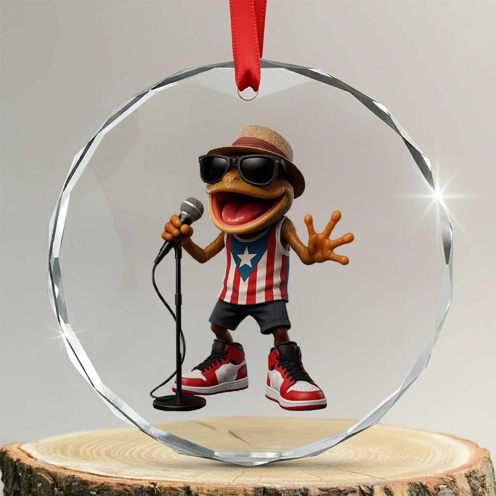 Coqui Puerto Rican Flag Crystal Glass Ornament Taino Boricua Frog Singing - Print Your Wear