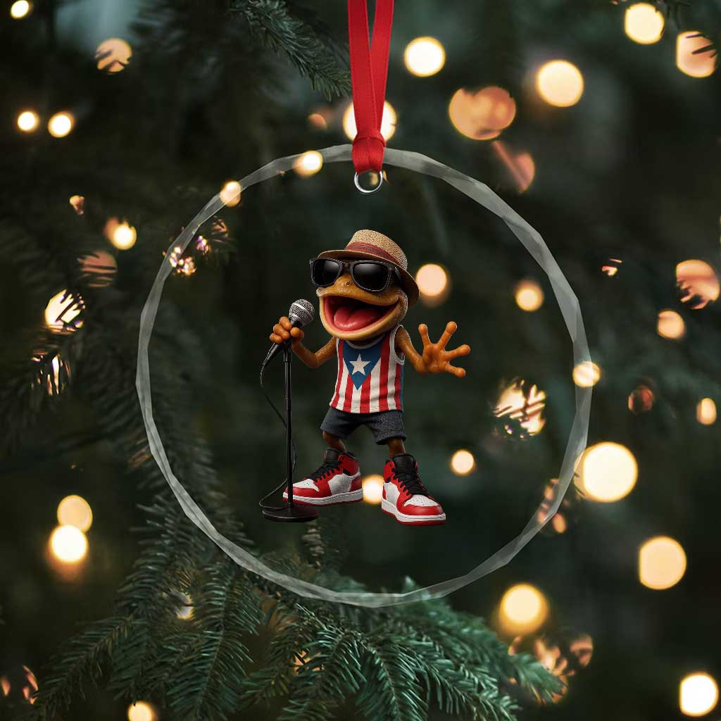 Coqui Puerto Rican Flag Crystal Glass Ornament Taino Boricua Frog Singing TS10 Print Your Wear