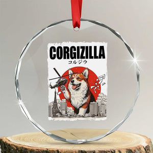 Corgizilla Giant Crystal Glass Ornament Funny Corgi Monster Roaring Tokyo Japan TS12 Transparent Glass 3'' Circle Print Your Wear