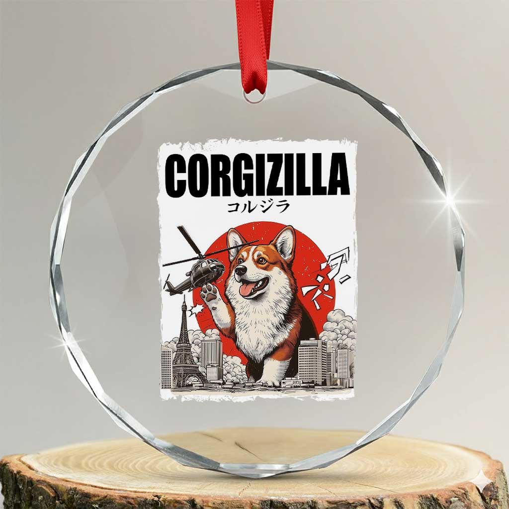 Corgizilla Giant Crystal Glass Ornament Funny Corgi Monster Roaring Tokyo Japan TS12 Transparent Glass 3'' Circle Print Your Wear