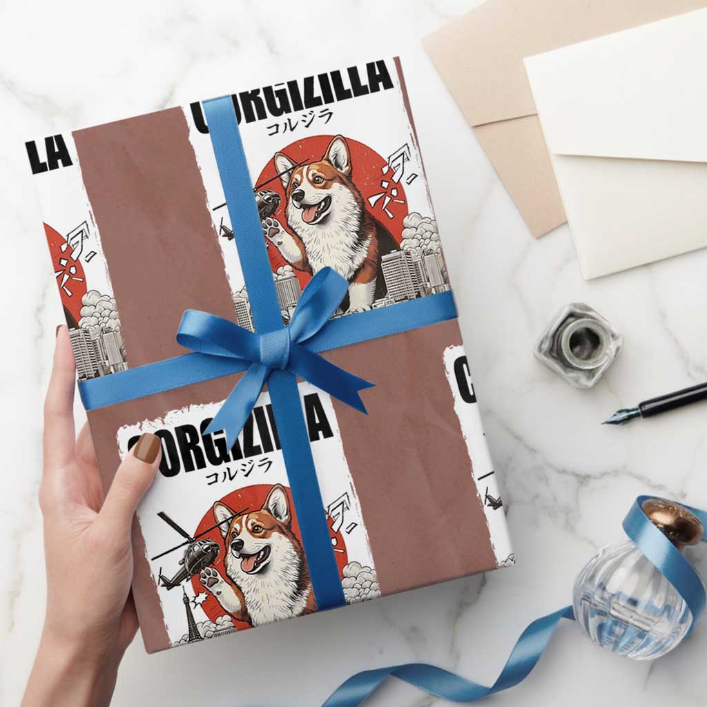 Corgizilla Giant Wrapping Paper Roll Funny Corgi Monster Roaring Tokyo Japan TS12 Mocha Print Your Wear