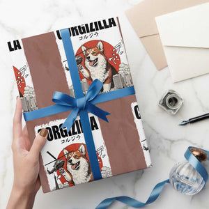 Corgizilla Giant Wrapping Paper Roll Funny Corgi Monster Roaring Tokyo Japan TS12 Mocha Print Your Wear