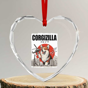Corgizilla Giant Heart Crystal Glass Ornament Funny Corgi Monster Roaring Tokyo Japan TS12 Transparent Glass 3'' Heart Print Your Wear