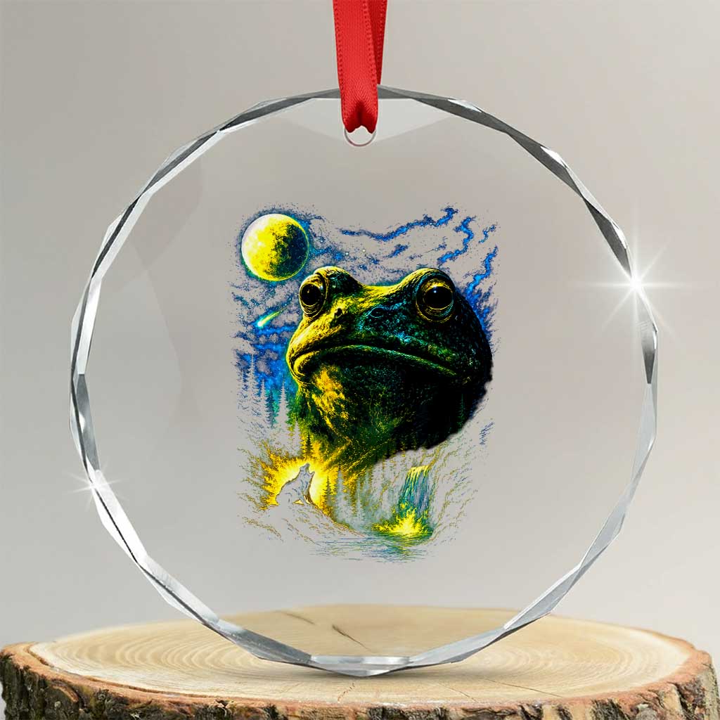Cosmic Frog Howling At Moon Parody Graphic Crystal Glass Ornament Vintage 90s Retro Fantasy Meme TS02 Transparent Glass 3'' Circle Print Your Wear