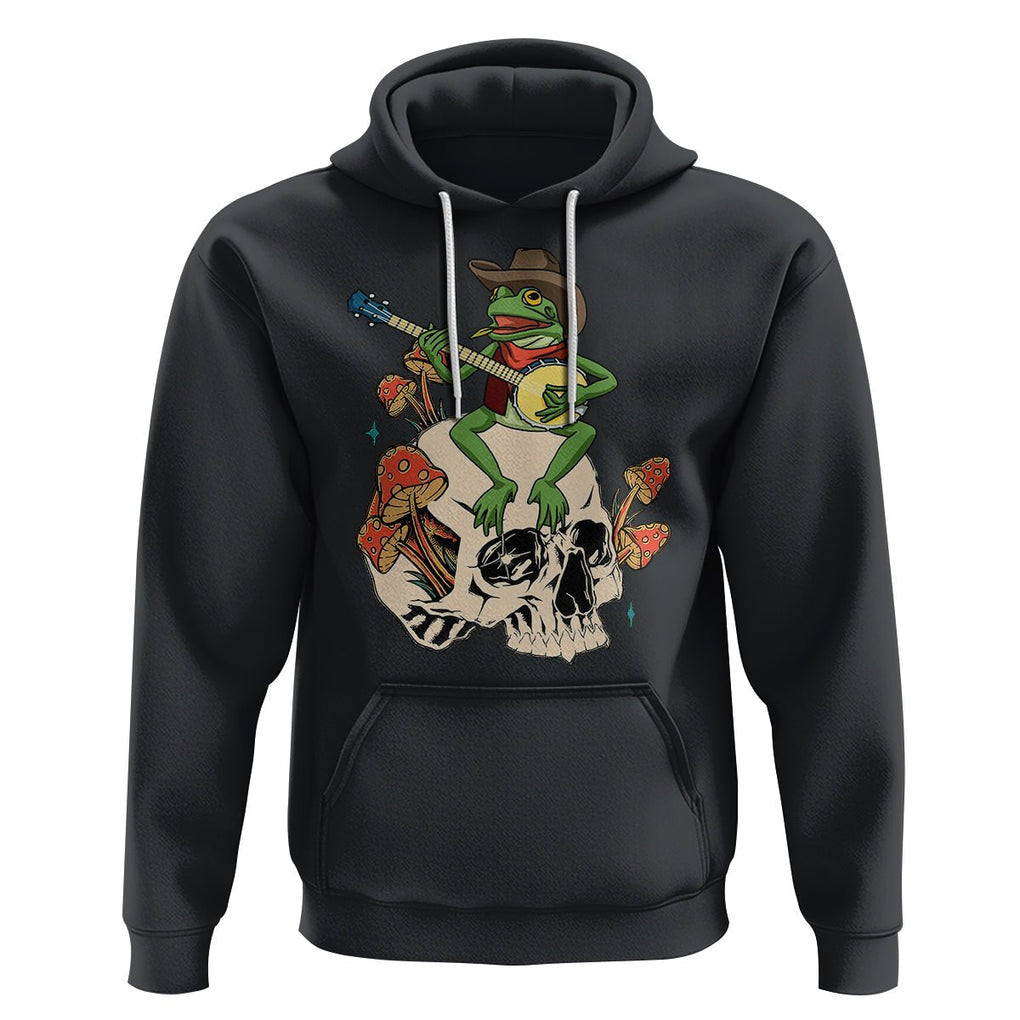 Cottagecore Aesthetic Frog Playing Banjo on Mushroom Cute Hoodie TS09 Black Printyourwear
