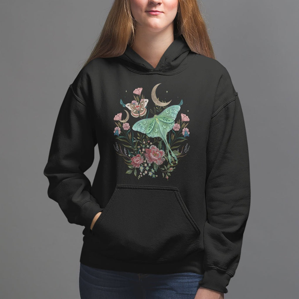 Cottagecore Dark Academia Luna Moth Floral Cecropia Moth Hoodie TS02 Black Printyourwear