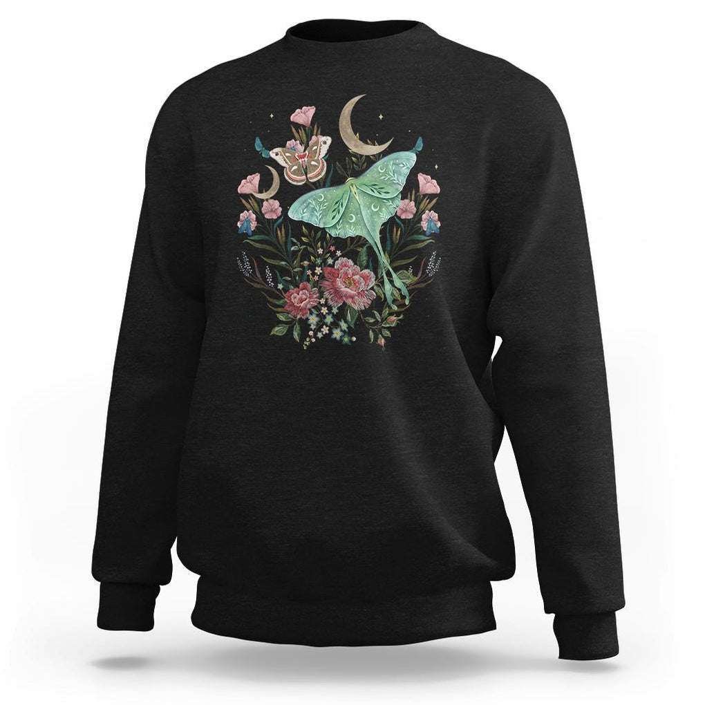 Cottagecore Dark Academia Luna Moth Floral Cecropia Moth Sweatshirt TS02 Black Printyourwear