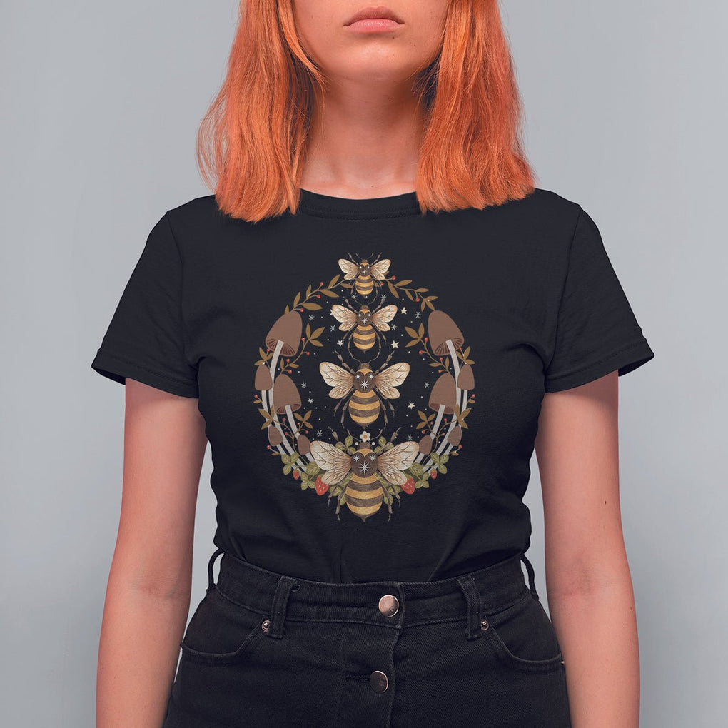 Cottagecore Dark Academia Spiritual Animal Bee T Shirt For Women TS02 Black Printyourwear