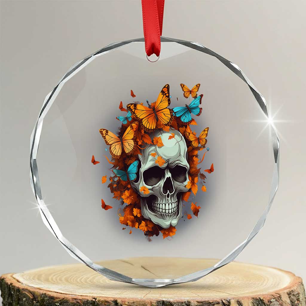 Cottagecore Floral Skull Crystal Glass Ornament Butterfly Aesthetic TS02 Transparent Glass 3'' Circle Print Your Wear