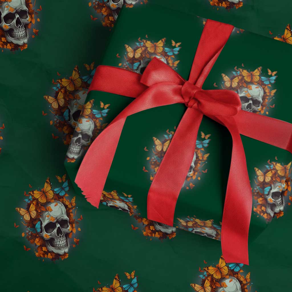 Cottagecore Floral Skull Wrapping Paper Roll Butterfly Aesthetic TS02 Green Print Your Wear