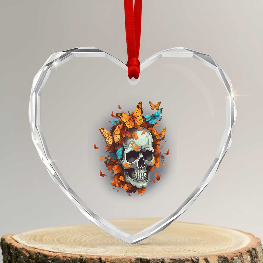 Cottagecore Floral Skull Heart Crystal Glass Ornament Butterfly Aesthetic TS02 Transparent Glass 3'' Heart Print Your Wear