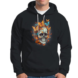 Cottagecore Floral Skull Hoodie Butterfly Aesthetic TS02 Black Printyourwear