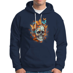 Cottagecore Floral Skull Hoodie Butterfly Aesthetic TS02 Navy Printyourwear