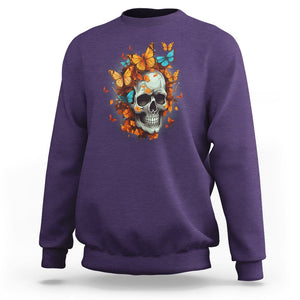 Cottagecore Floral Skull Sweatshirt Butterfly Aesthetic TS02 Purple Printyourwear