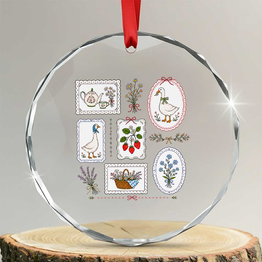 Cottagecore Goose Crystal Glass Ornament Strawberry Gardening Summer Spring TS10 Transparent Glass 3'' Circle Print Your Wear