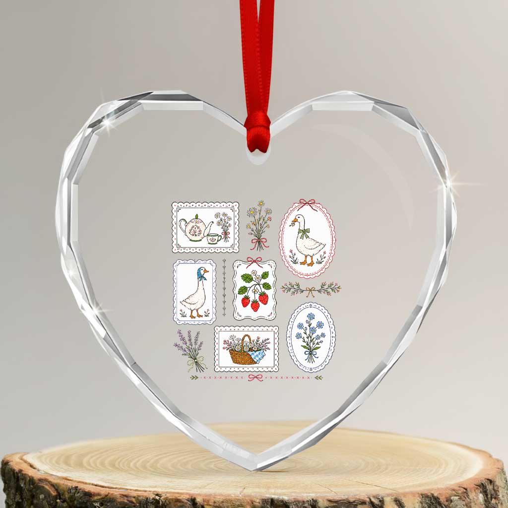 Cottagecore Goose Heart Crystal Glass Ornament Strawberry Gardening Summer Spring TS10 Transparent Glass 3'' Heart Print Your Wear